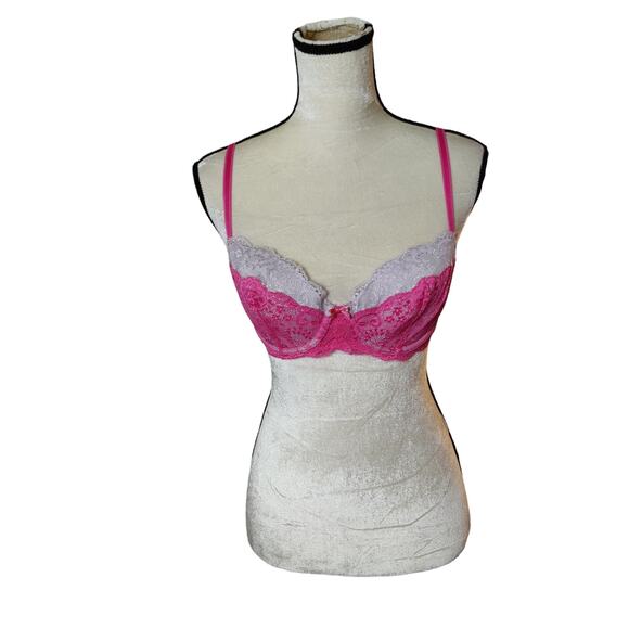 Victoria's Secret Sz 34C Hot Pink Lace Dream Angels Lined Demi Bra Barbiecore - Picture 1 of 8